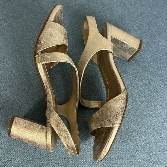 Anne Klein Resley Heeled Round Open Toe Sandals In Gold Size 8.5 - Picture 7 of 12